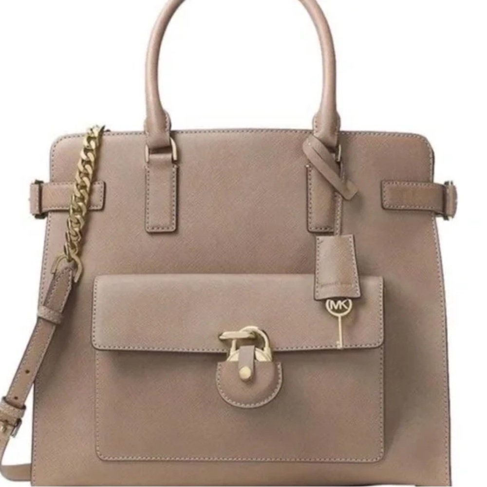 Michael Kors Tan Leather Tote Bag with Gold Hardware in Dune